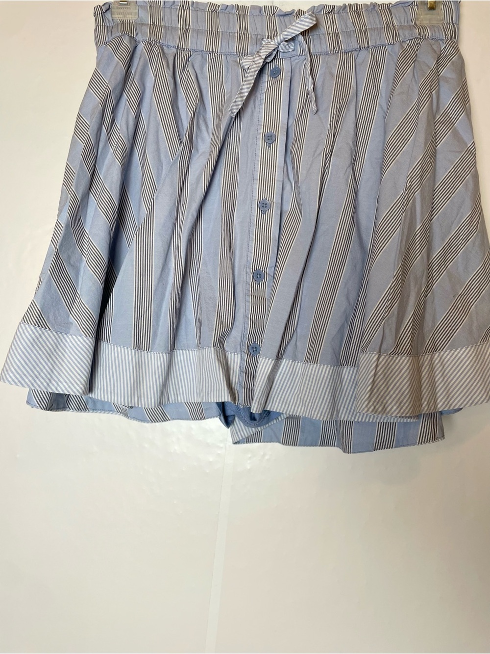 Aerie Blue White Striped Skort Mini Skirt Tie Waist Button Front XXL